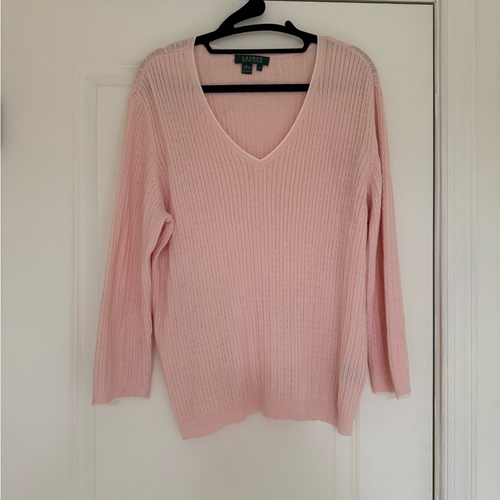 Lauren by Ralph Lauren Cable-Knit Pink V-neck Sweater | XL